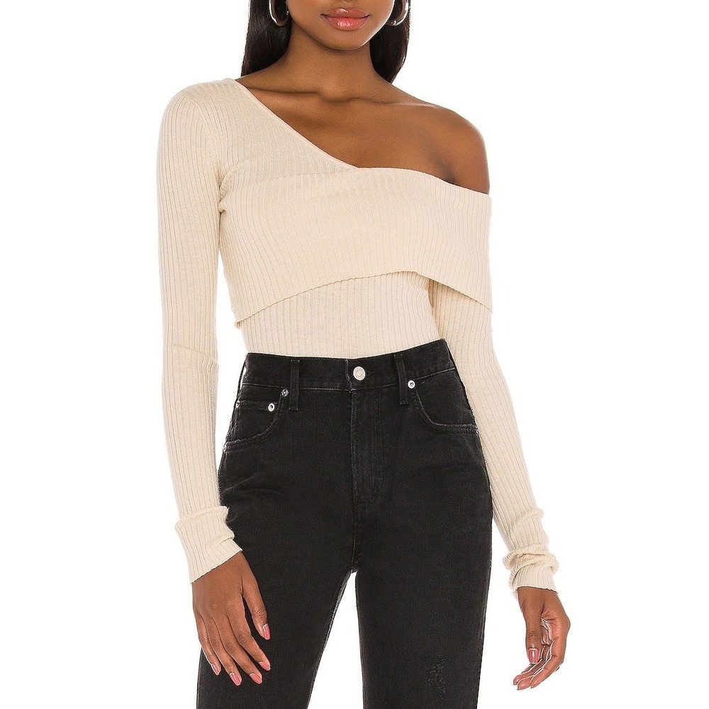 Lovers and Friends Booker Sweater Women Small Ivory Ribbed Off Shoulder Wrap